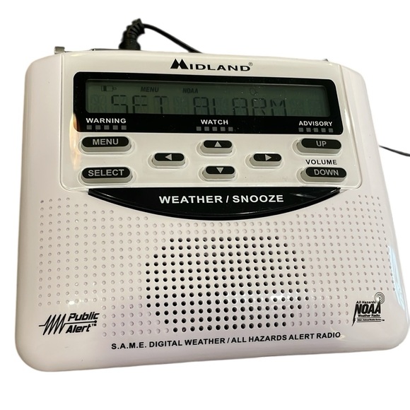 Midland NOAA White Severe Weather Alert Radio Public Alert System Battery Elec - Picture 1 of 8